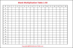 Blank Multiplication Table 1-50 For Kids