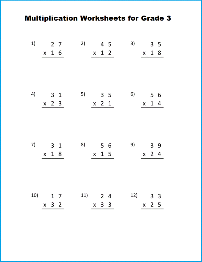 Free Printable Multiplication Worksheet For Grade 3 [PDF]